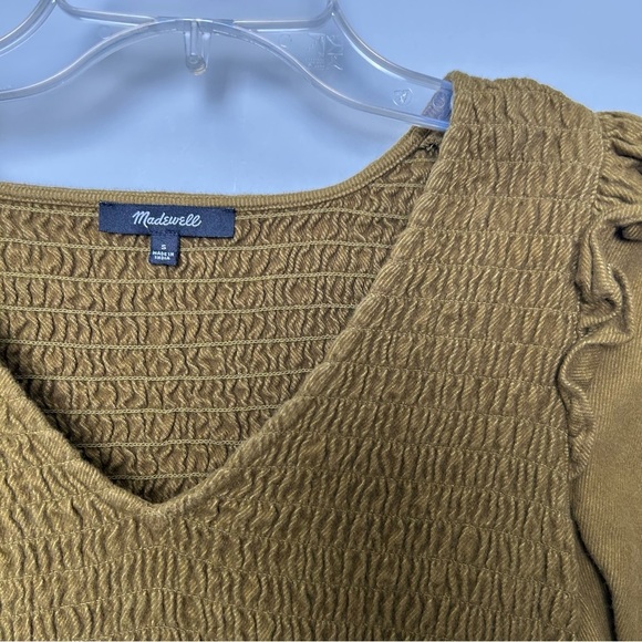 Madewell Flannel Lucie V-Neck Smocked Mini Dress in Weathered Olive - Picture 4 of 8